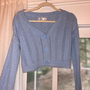 Hollister Light Blue Open-Knit Cropped V-Neck Cardigan